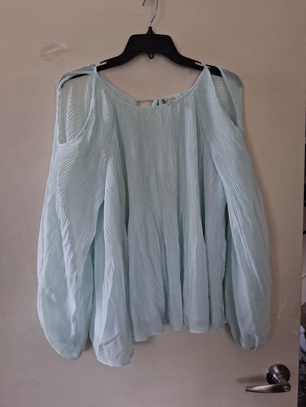 Light Mint Cold-Shoulder Pleated Blouse for Women